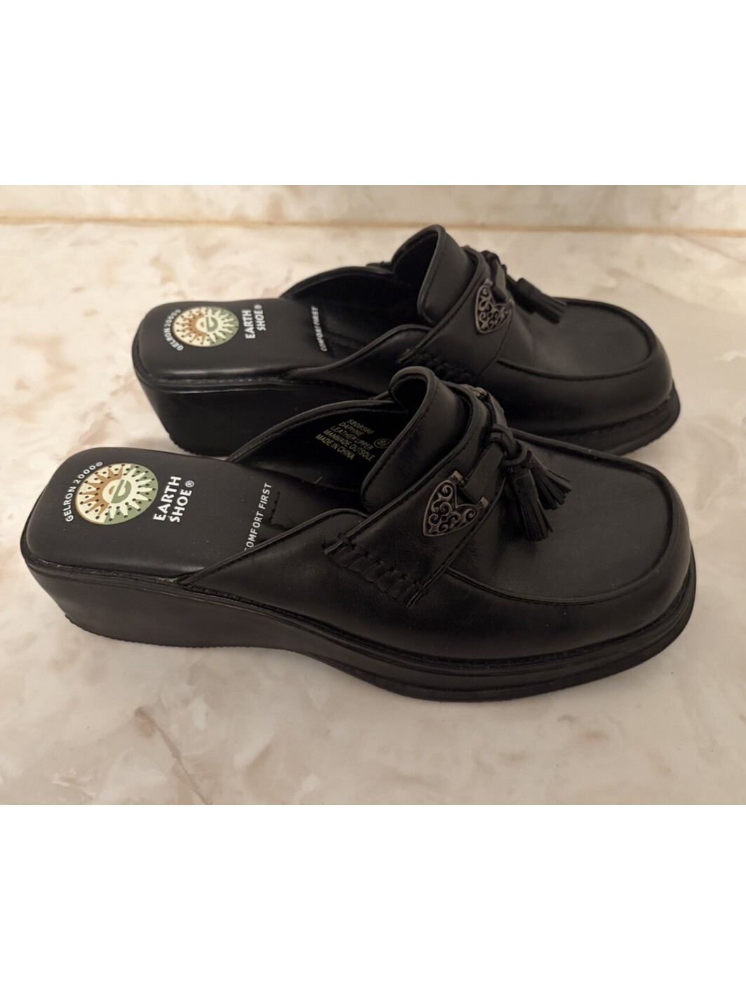 Vintage Y2k Earth Shoe Daphne Gelron 2000 Leather Mules Wedge Heel Size 8.5 — image 4 of 6